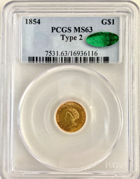 1854 G$1 PCGS MS 63 Type 2 CAC 