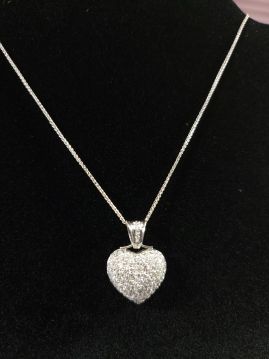 14K - 18" White Gold diamond heart  necklace 1.2 TCW