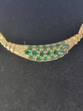 18" 14K Gold and Emerald and Diamond Necklace