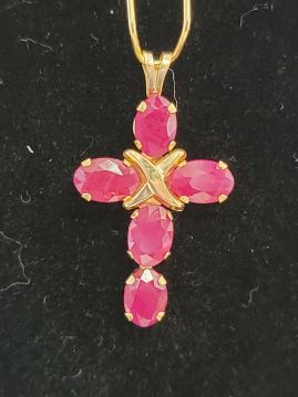 14K Yellow Gold and Ruby Cross Pendant
