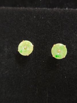 14K Yellow Gold and Jade Stud Earrings