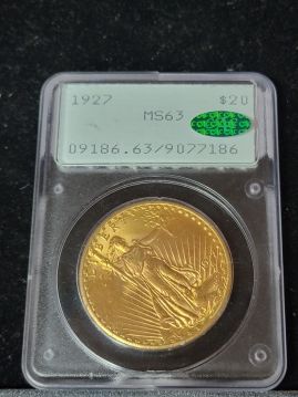 1927  $20 PCGS MS63 Rattler CAC 9077186