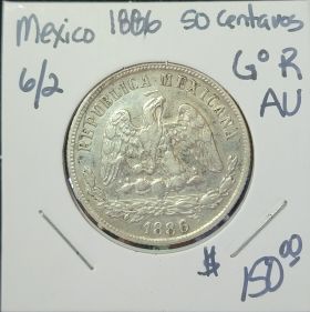 Mexico 1886 50 Centavos GoR AU 6/2