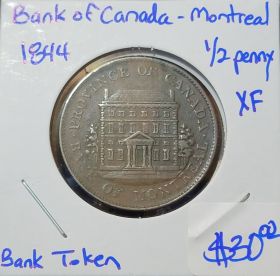 1844 Bank of Canada Montreal 1/2 Penny Token