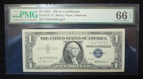 $1 1957 Silver Certificate Fr#1619* (*C Block) Priest Anderson PMG 66 EPQ