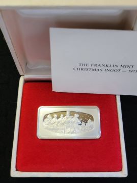 1973 Christmas Ingot "The Carolers" 1000 Grains Solid Sterling Silver Bar by the Franklin Mint