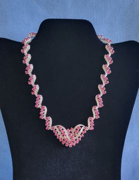 17" Statement Ruby, Diamond, White Gold Heart Necklace