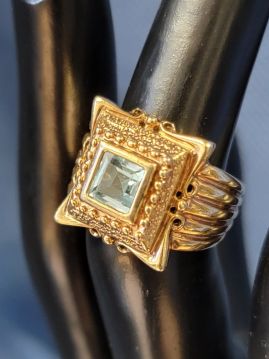 Blue Square Stone set in Gold Plated .925 Sterling Silver Art Deco Modern mens womens Ring Size 6  #095