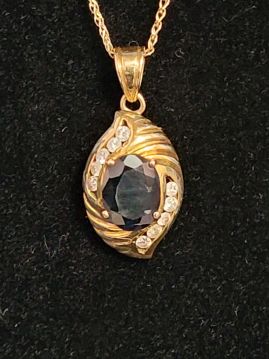 Black Sapphire Diamond Pendant Necklace Marchise-cut 14k Gold 18-Inch Chain  #101