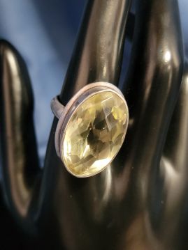 Huge Oversized Faceted Citrine Ring .925 Sterling Silver Size 9  #092