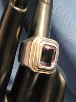 Chunky Retro Amethyst Mens Womens .925 Sterling Silver Ring Size 7  #090
