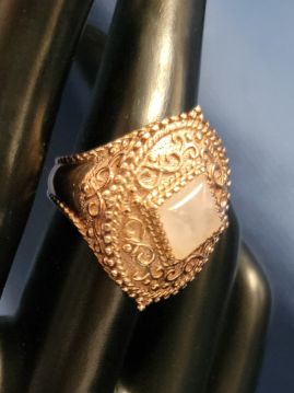 Rose Quartz set in Large Rose Gold Plated .925 Sterling Silver Ring Size 7  #086