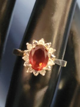 Classic Oval Garnet and Diamond 10k Gold Ring Size 6.25  #082