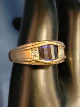 Modern Mens Womens Sapphire Diamond 14k Gold Ring Size 10.75  #073