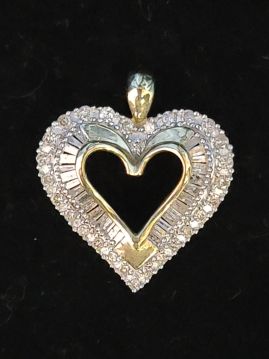Large Statement Diamond Heart Pendant for Necklace 14k Gold  #068