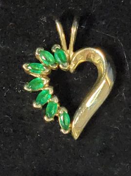 Emerald and 14k Gold Heart Pendant for Necklace  #062