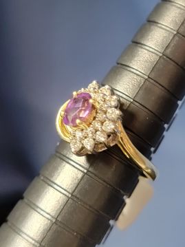 Amethyst and Diamond 14k Gold Ring Size 6  #046