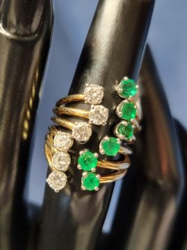 Brilliant Contemporary Large Emerald and Diamond 14k Gold Ring Size 6  #043