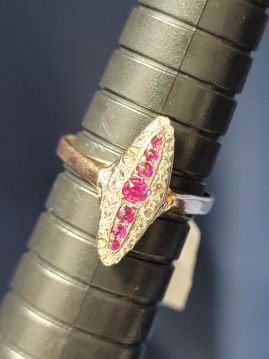 Art Deco Dainty Diamond and Ruby Gradient 14k Gold Ring Size 6  #042