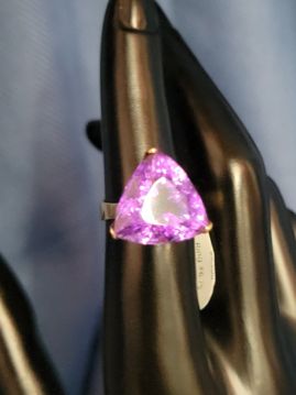 Huge Solitaire Triangle Amethyst 14k Gold Ring Size 7  #026