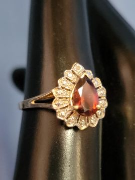 Art Deco Teardrop Garnet 10k Gold Ring Size 6.75  #023