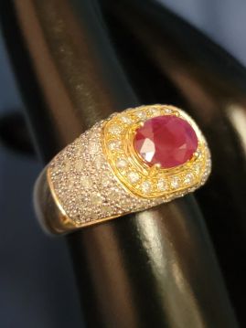 Chunky Ruby and Diamond Mens Womens 14k Gold Ring Size 6.5  #022