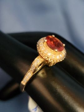 High Set Regal Garnet and Diamond 14k Gold Ring Size 7  #017