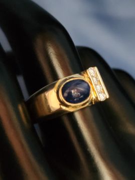 Smooth Sapphire and Diamonds Asymmetric Mens Womens 14k Gold Ring Size 9.25  #011