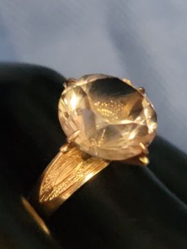 Large Solitaire Champagne Topaz 14k Rose Gold Ring Size 10  #010