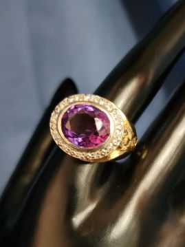 Chunky Amethyst and Diamond 18k YG Mens Womens Cocktail Ring Size 12  #003