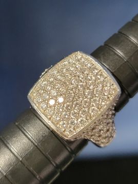 Diamond Encrusted Modern 18k White Gold Ring Size 6.5  