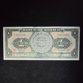 One Crisp Note - El Banco De Mexico - Un Peso 19-6-1957 FX Series Uncirculated