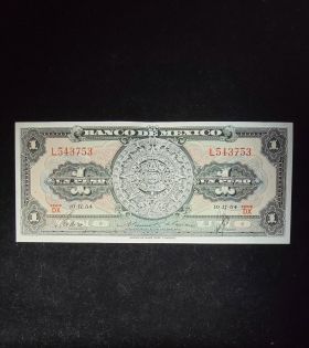 One Crisp Note - El Banco De Mexico - Un Peso 10-2-1954 DX Series Uncirculated