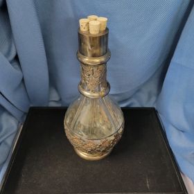 Glass and Sterling Silver Four-Chamber Corked Decanter Amsterdam Vintage