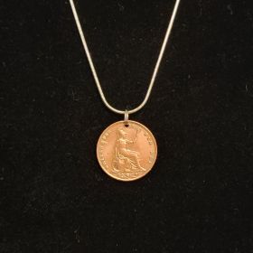 Genuine 1847 GB Farthing Coin Necklace on Sterling Silver Chain