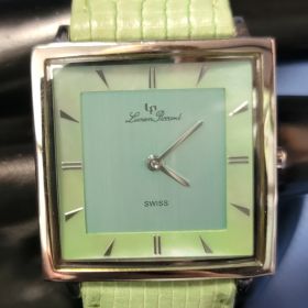 Lucien Piccard Watch Square Face Light Green Croc Leather Strap