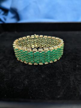 Emerald and Diamond Cocktail Gold Band Bracelet