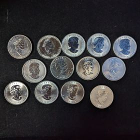 13 Canadian Maple Leaf Coins One Once Fine Silver Elizabeth II 5 Dollars