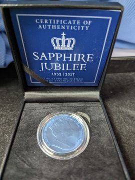 Blue Titanium Coin Round The Sapphire Jubilee Two Pounds 2017 H.M. Queen Elizabeth II Commemorative Medal
