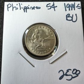 1944-S BU Philippines 5C Centavos Silver Coin Filipinas