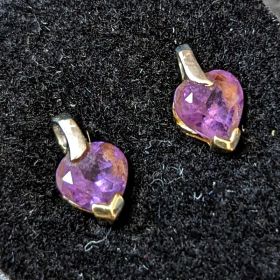 14K Two-Toned Gold Amethyst Heart Stud Earrings 1.3g