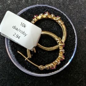 10K Gold Ruby Diamond Hoop Earrings 2.94g