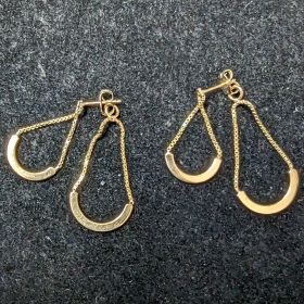 14K Gold Chain Dangle Double Drop Back Stud Earrings 3.08g