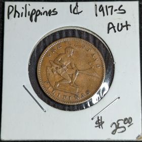 1917-S 1c US Philippines One Centavo Peso Filipinas AU+