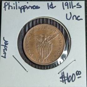 1911-S 1c US Philippines One Centavo Peso Filipinas UNC Luster