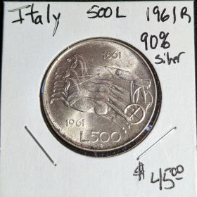 Silver Italy 1961R 500 Lira