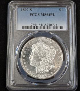 1897-S  $1 PCGS MS64PL Silver Morgan Dollar  38750993