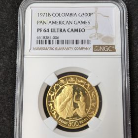 1971B Colombia G300P Gold Coin NGC PF 64 Ultra Cameo 6518385-006 Pan-American Games