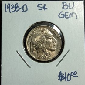 1938-D 5C BU GEM Buffalo Nickel