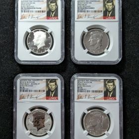 4 Coin Set 2014 S P D W Kennedy Silver Half Dollar NGC PF 70 SP 70 Ultra Cameo Enhanced Finish 50C 50th Anniversary High Relief Early Release